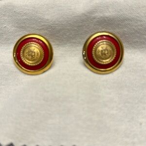 Vintage Liz Claiborne Red and Gold tone Crown and Shield earrings